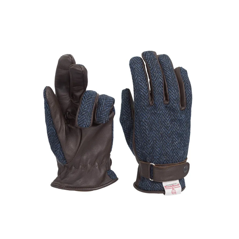 Harris Tweed Gloves in Blue Herringbone Tweed