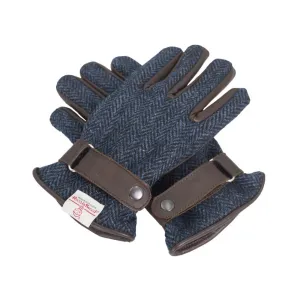 Harris Tweed Gloves in Blue Herringbone Tweed