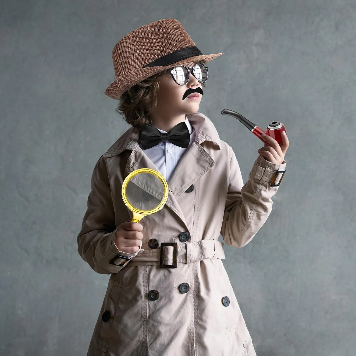 Kasyat 6 Pcs Detective Costume Accessories Adult Detective Hat Man Inspector Costume Set for Halloween Cosplay Party