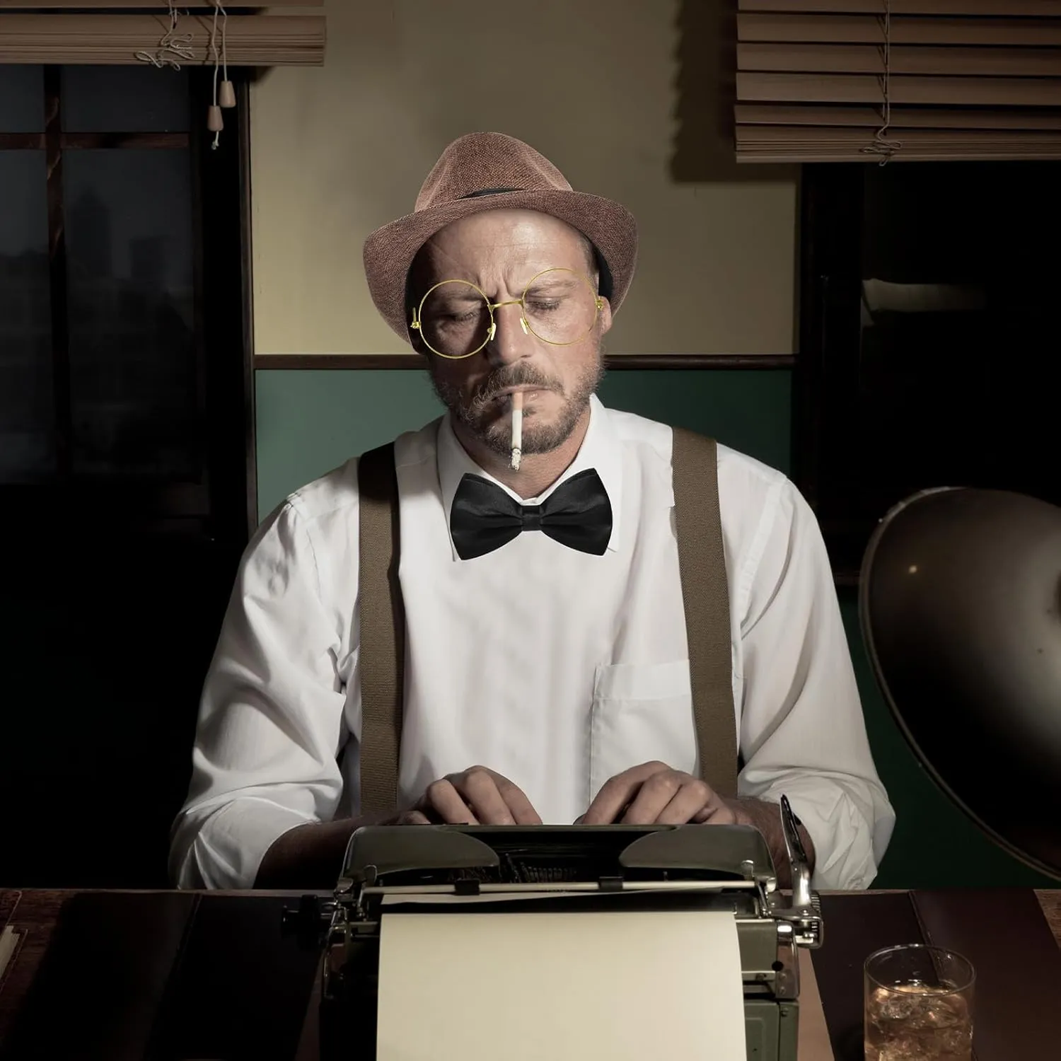 Kasyat 6 Pcs Detective Costume Accessories Adult Detective Hat Man Inspector Costume Set for Halloween Cosplay Party