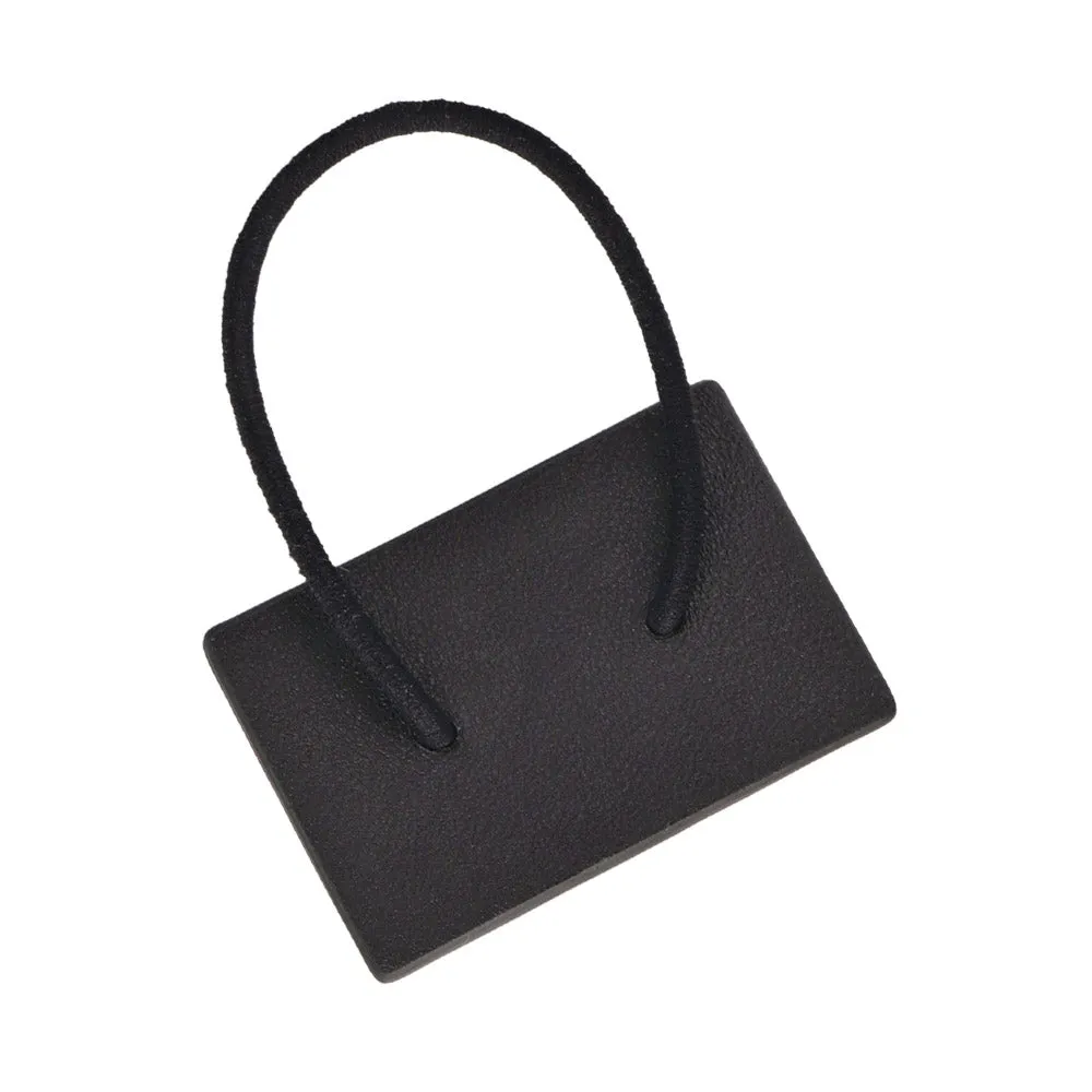 Knot Center Rectangular Black Leather Ponytail Holder