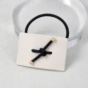 Knot Center Rectangular White Leather Ponytail Holder