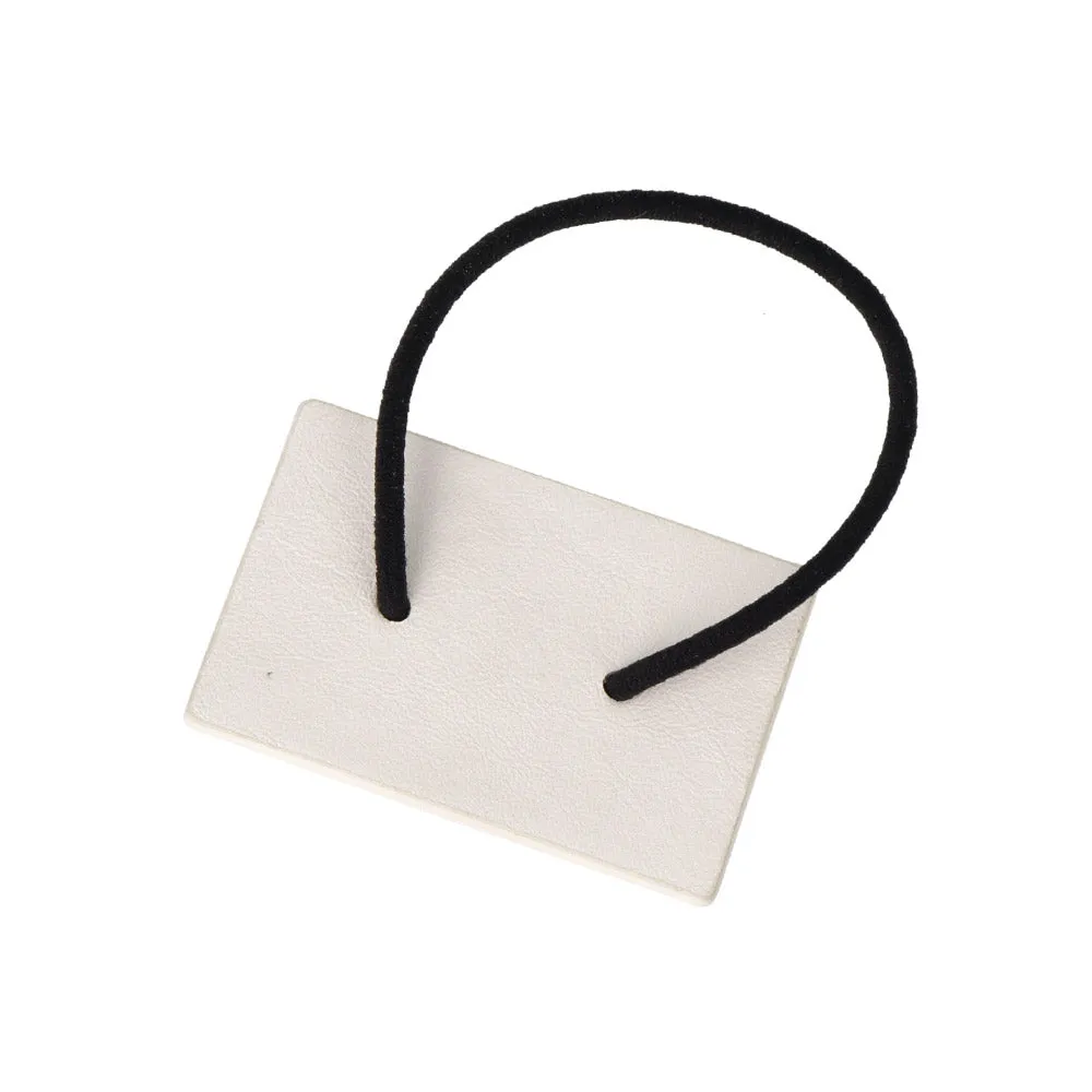 Knot Center Rectangular White Leather Ponytail Holder