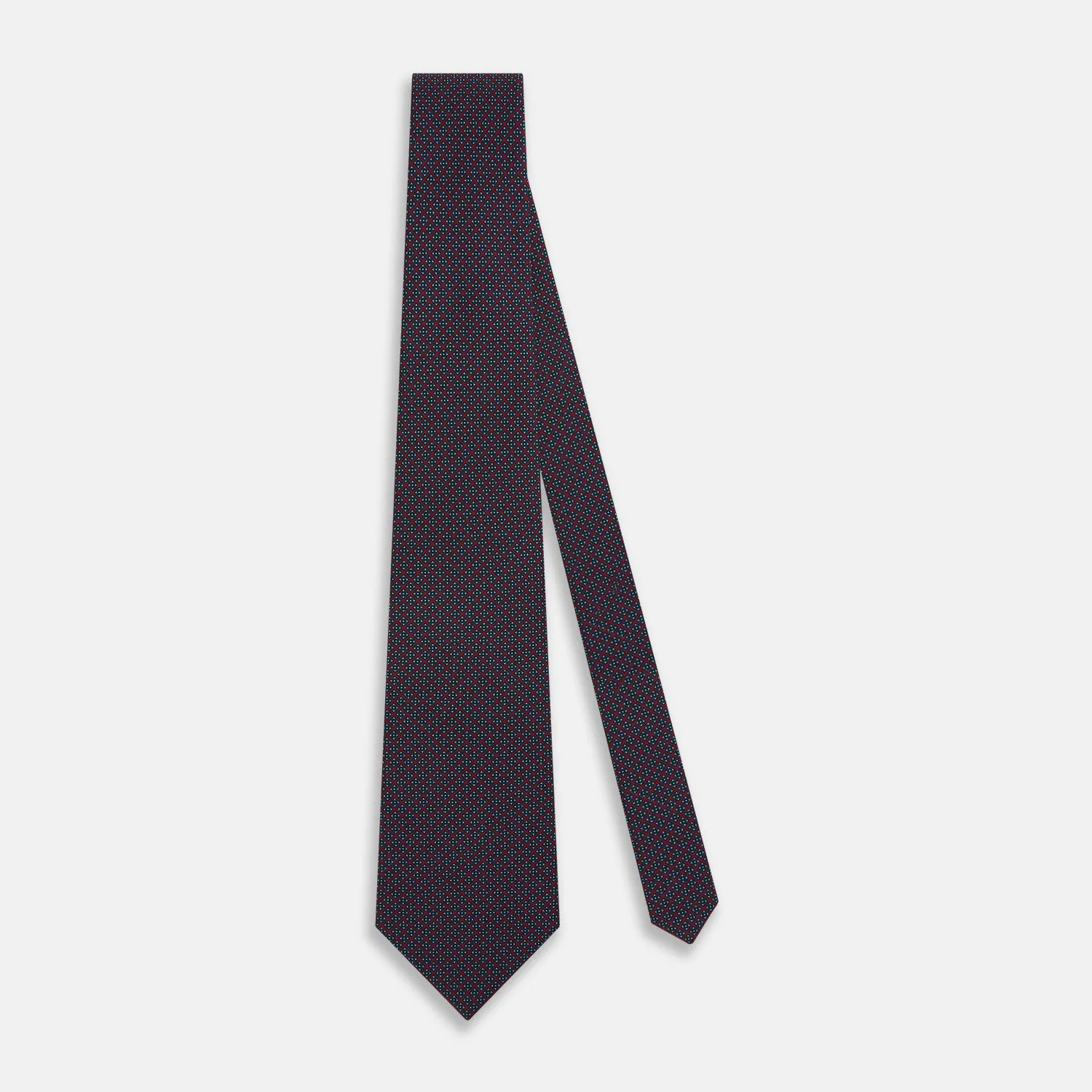 Magenta and Navy Square-Patterned Silk Tie