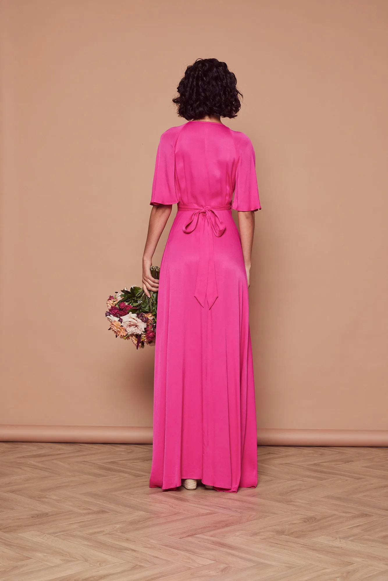 Margot Satin Wrap Dress - Hot Pink
