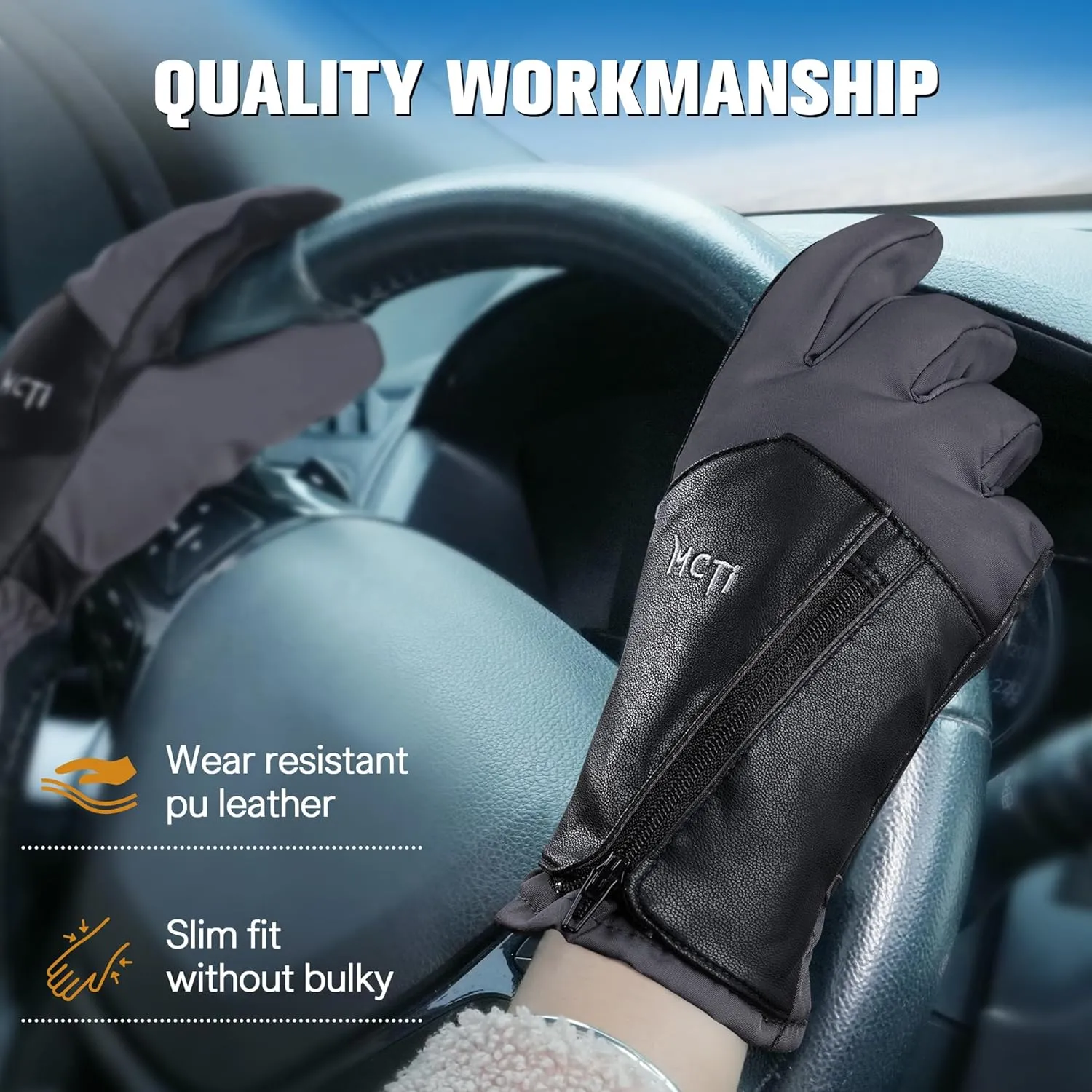 MCTi Winter Gloves for Women Waterproof Warm for Cold Weather Touchscreen Zipper Gloves
