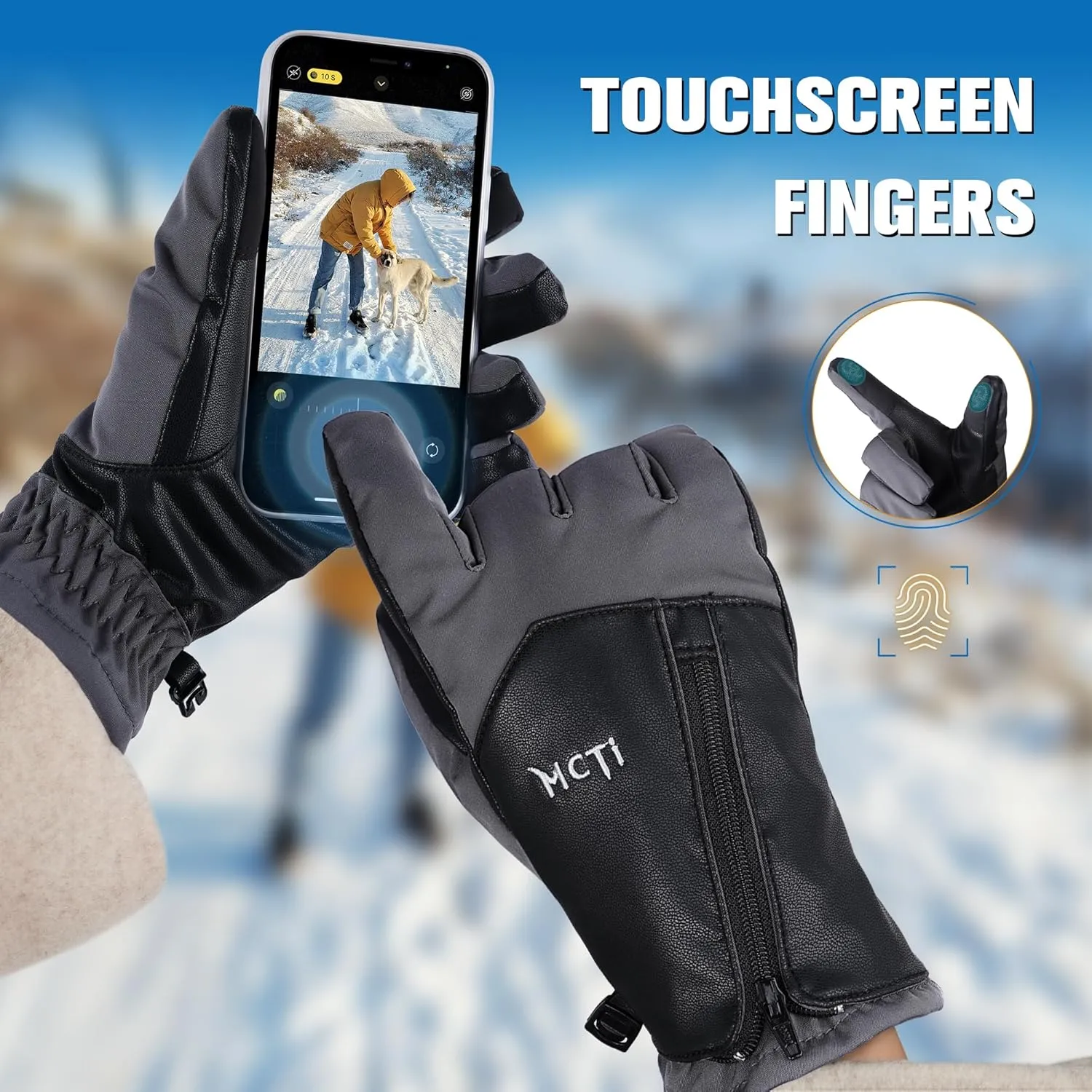 MCTi Winter Gloves for Women Waterproof Warm for Cold Weather Touchscreen Zipper Gloves