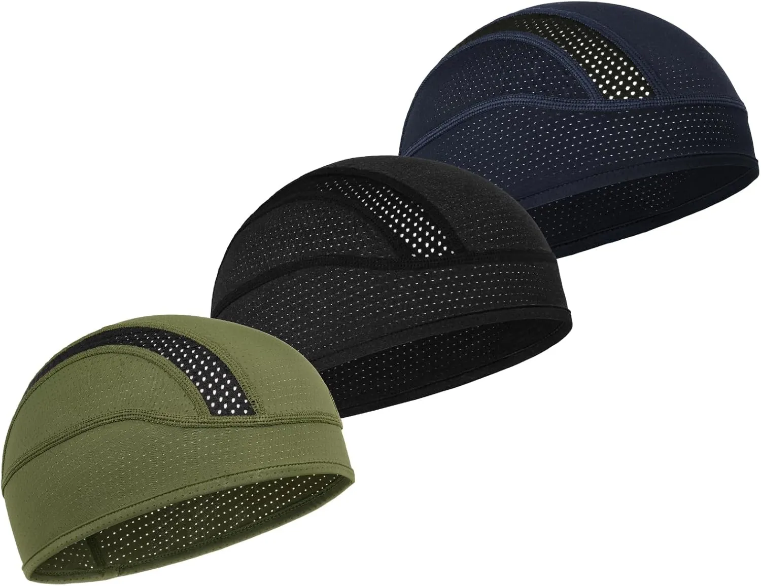 MELASA 3 Pack Cooling Skull Cap, Sweat Motorcycle Helmet Liner Head Cover, Mesh Cycling Running Hat for Men Women