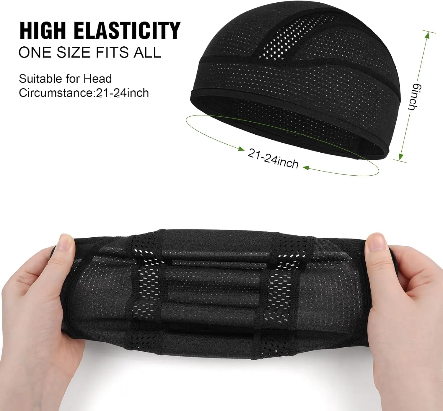 MELASA 3 Pack Cooling Skull Cap, Sweat Motorcycle Helmet Liner Head Cover, Mesh Cycling Running Hat for Men Women