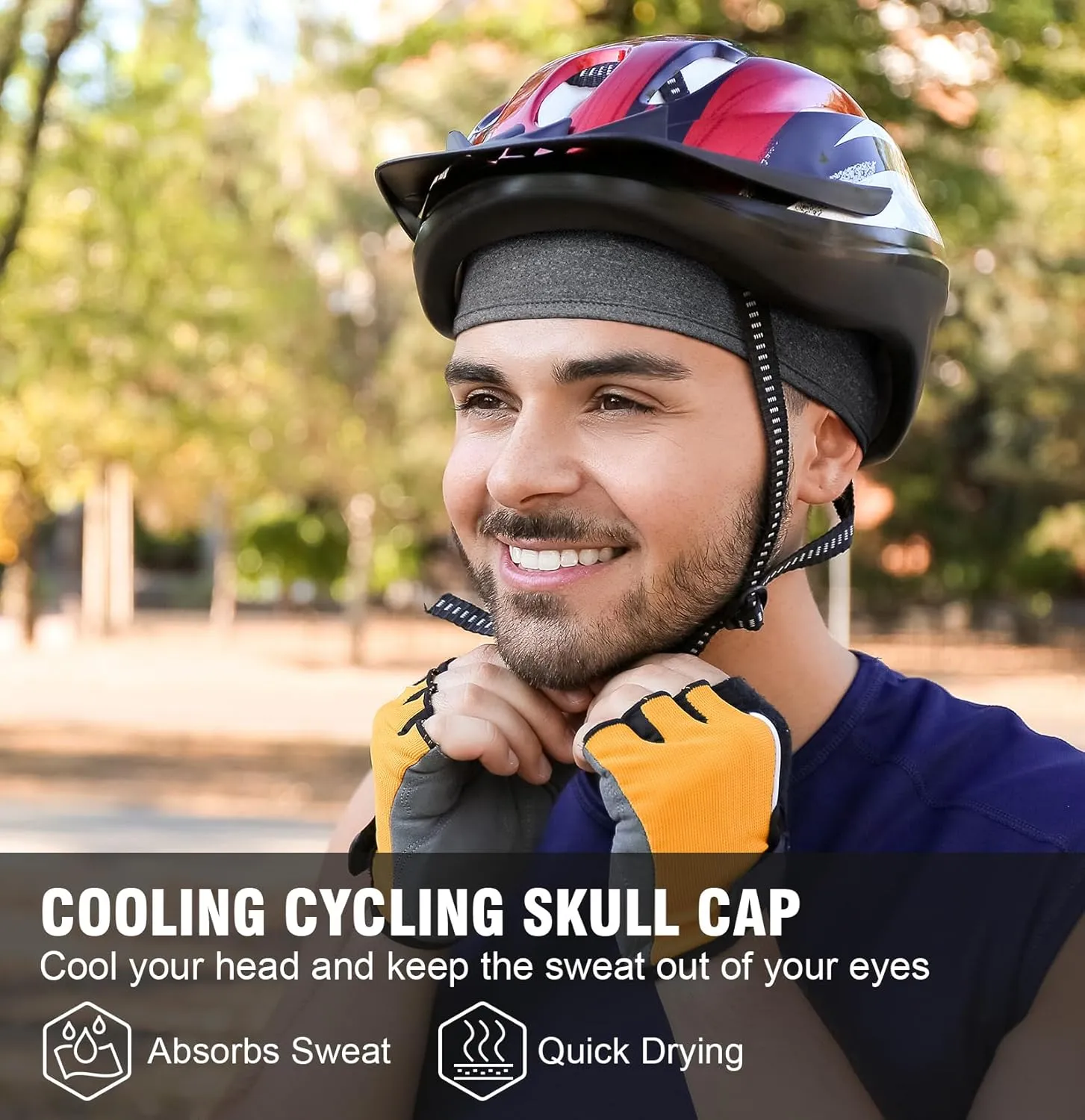 MELASA 3 Pack Cooling Skull Cap, Sweat Motorcycle Helmet Liner Head Cover, Mesh Cycling Running Hat for Men Women