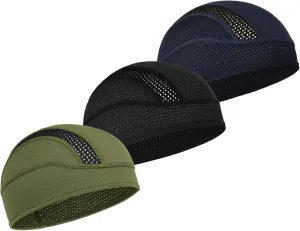 MELASA 3 Pack Cooling Skull Cap, Sweat Motorcycle Helmet Liner Head Cover, Mesh Cycling Running Hat for Men Women