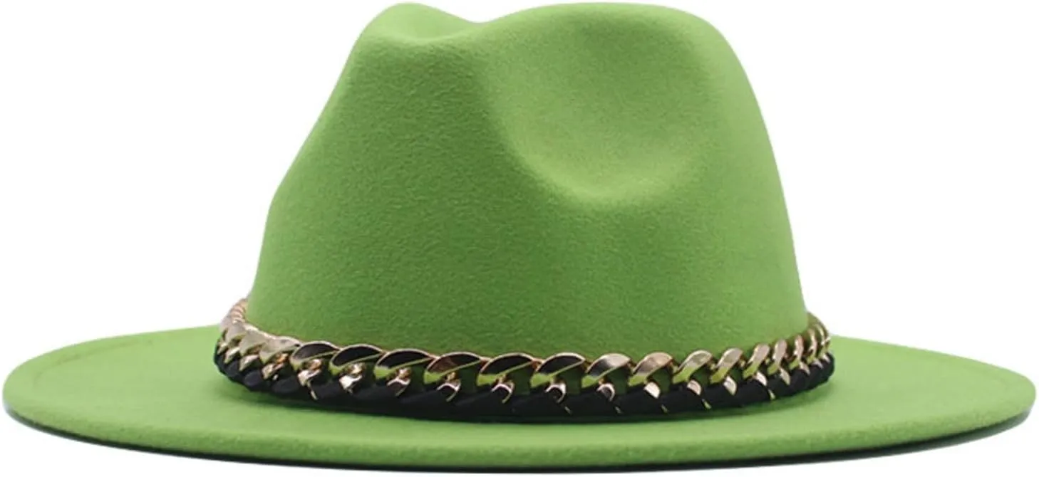 Men Womens Fedora Hat Western Floppy Panama Hat Wide Brim Hat with Chain Belt Buckle Big Wide Brim Fedora Hat