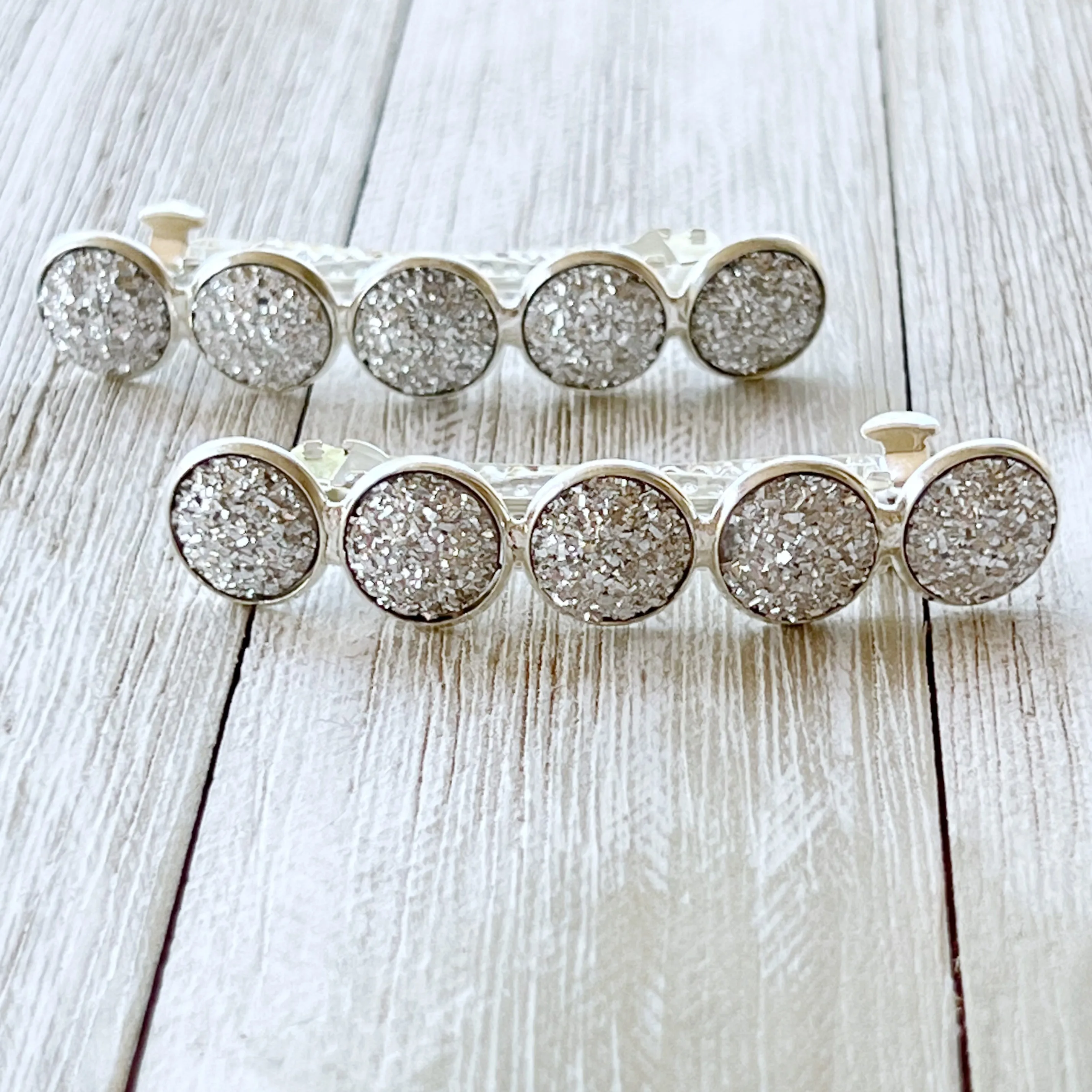 Metallic Silver Druzy Barrettes - Stylish & Elegant Hair Accessories