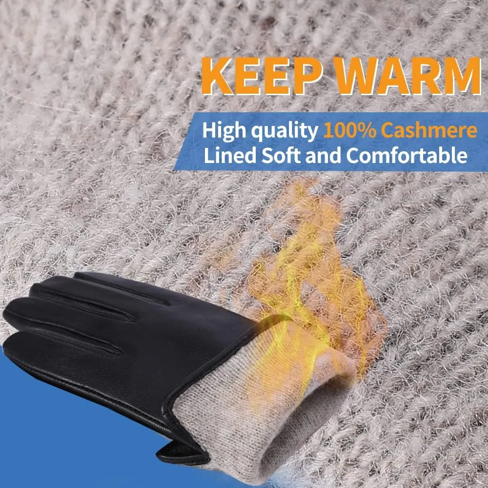 MGGMOKAY Womens Nappa Lambskin Leather Gloves Warm Cashmere Lined