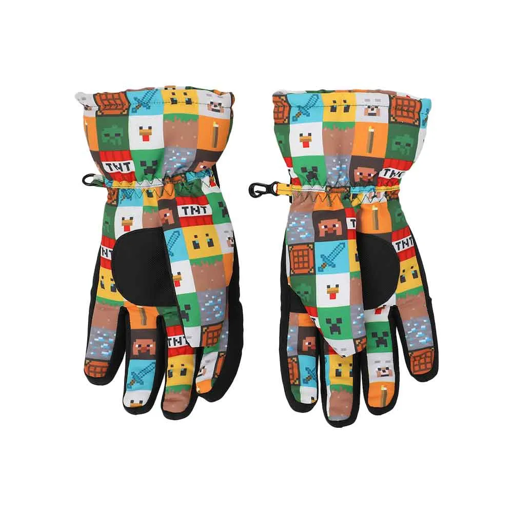 Minecraft Icons All-Over Print Youth Ski Gloves with Sure Grip Liners