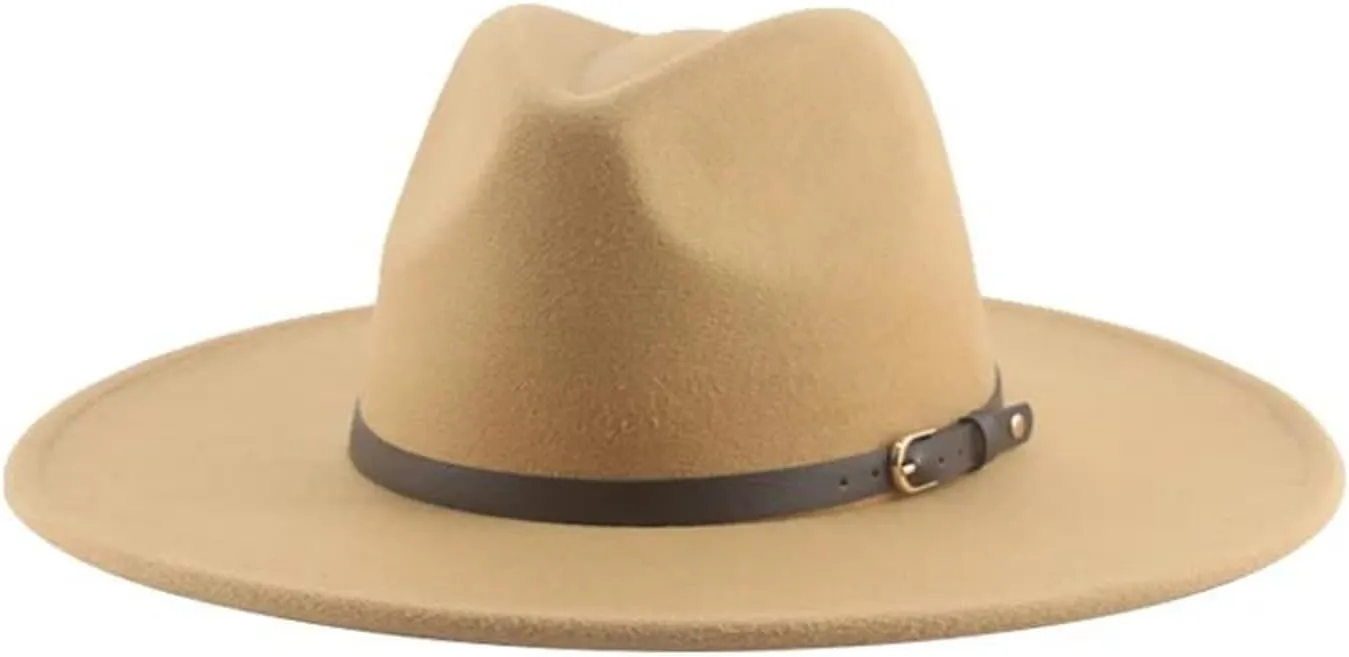 Mnjyihy Women's Winter Fedora Hat Men Big Brim Solid Panama Belt Band Casual Party Church Hats