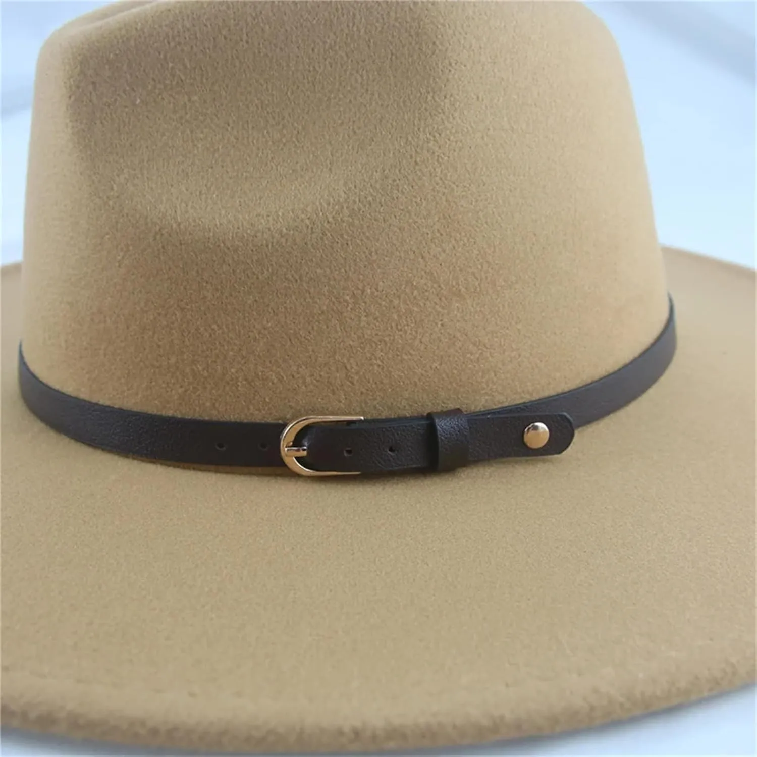 Mnjyihy Women's Winter Fedora Hat Men Big Brim Solid Panama Belt Band Casual Party Church Hats