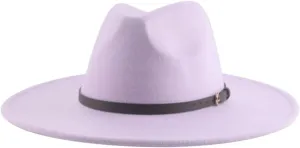 Mnjyihy Women's Winter Fedora Hat Men Big Brim Solid Panama Belt Band Casual Party Church Hats