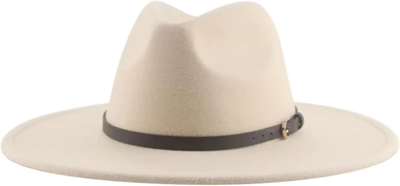 Mnjyihy Women's Winter Fedora Hat Men Big Brim Solid Panama Belt Band Casual Party Church Hats