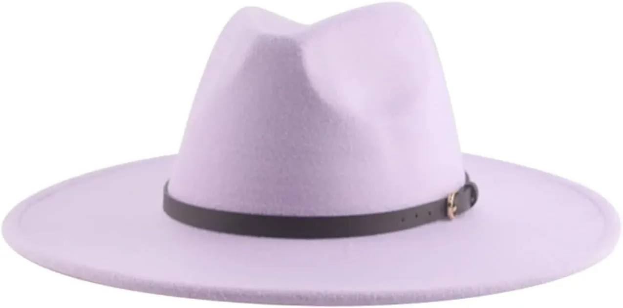 Mnjyihy Women's Winter Fedora Hat Men Big Brim Solid Panama Belt Band Casual Party Church Hats