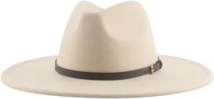 Mnjyihy Women's Winter Fedora Hat Men Big Brim Solid Panama Belt Band Casual Party Church Hats