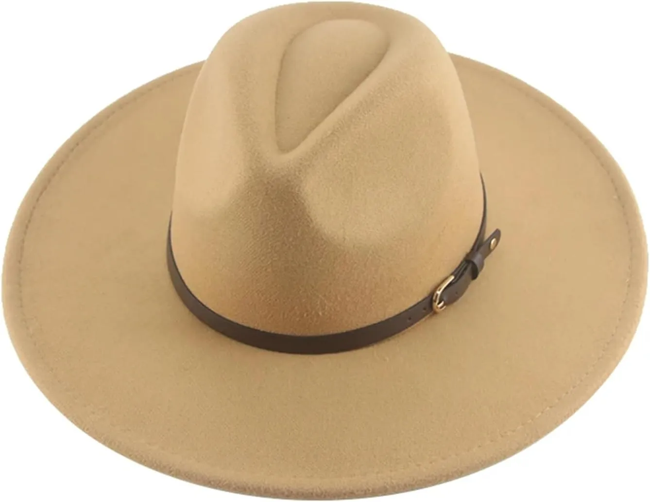 Mnjyihy Women's Winter Fedora Hat Men Big Brim Solid Panama Belt Band Casual Party Church Hats