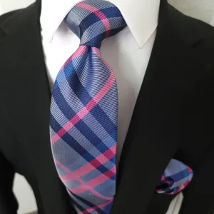 Navy Blue Purple Tie Set of Pocket Square & Cufflinks
