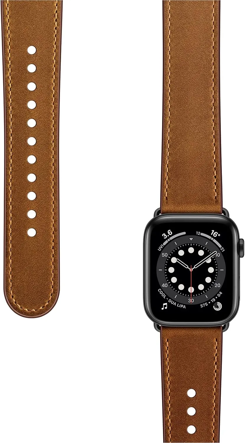OUHENG Compatible with Apple Watch Band 42mm/41mm/40mm/38mm, Genuine Leather Bands Replacement Strap for iWatch SE2 SE Series 10 9 8 7 6 5 4 3 2 1 (Retro Brown/Black)