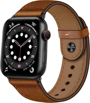OUHENG Compatible with Apple Watch Band 42mm/41mm/40mm/38mm, Genuine Leather Bands Replacement Strap for iWatch SE2 SE Series 10 9 8 7 6 5 4 3 2 1 (Retro Brown/Black)