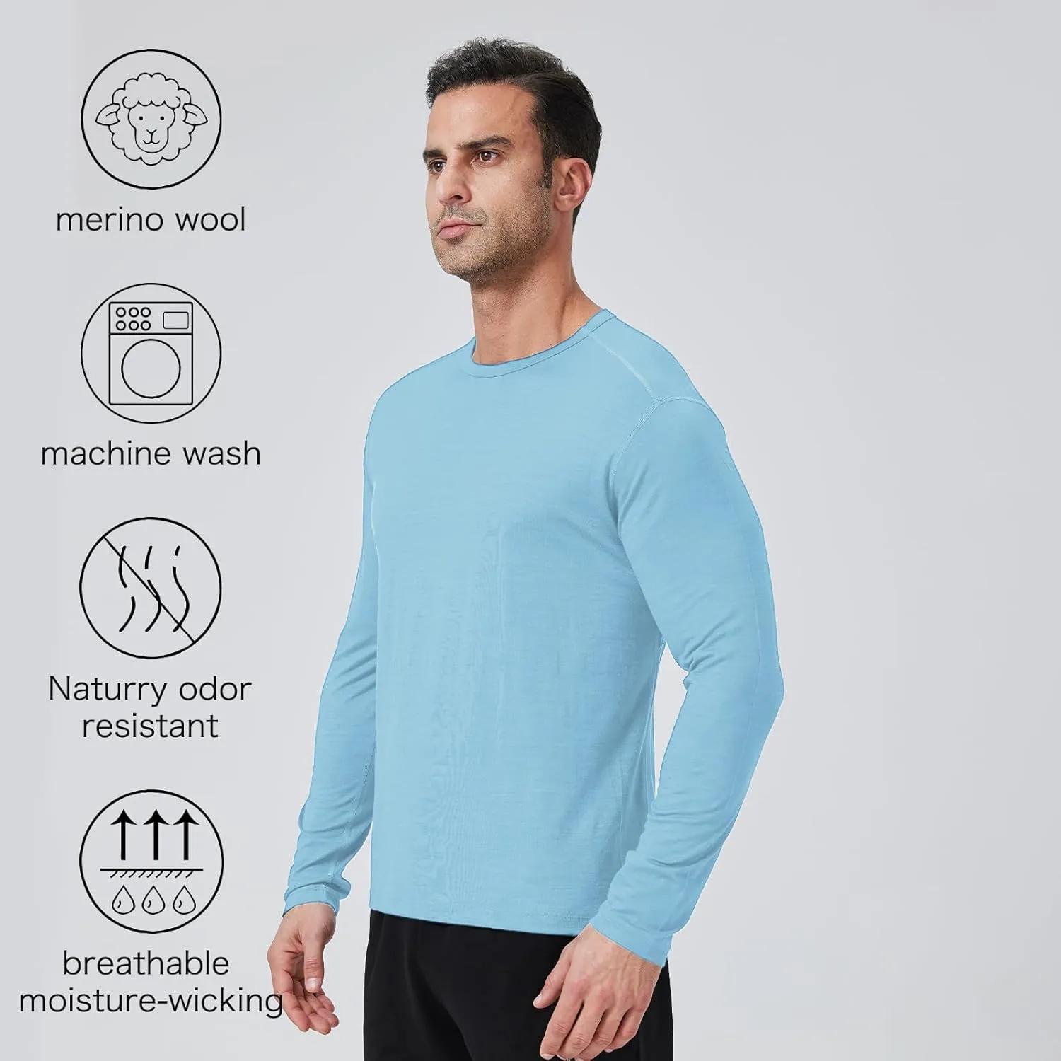 Outdoor Men's Merino Wool Quick-Drying Hiking Warm Long-Sleeved Underwear Sports ski Base top 180g