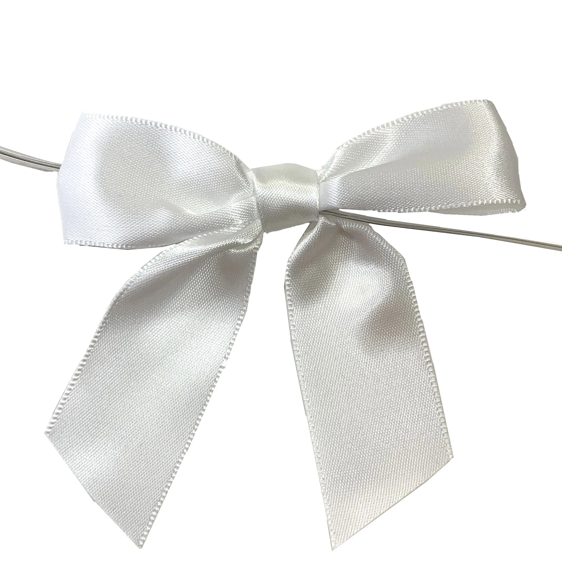 Pre-Tied White Satin Bows - 4 1/2" Wide, Set of 12