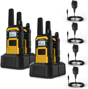 Retevis RB48 Walkie Talkies Long Range, 2 Way Radio with Shoulder Mic, IP67 Waterproof, 2000mAh, Vibration Reminder, Emergency, NOAA, Heavy Duty Two Way Radios(4 Pack)