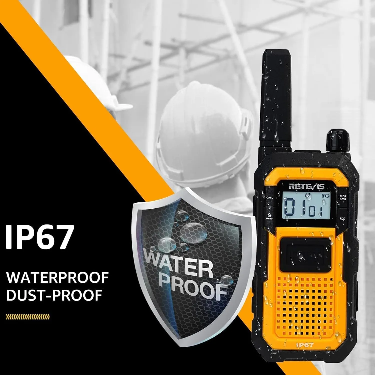 Retevis RB48 Walkie Talkies Long Range, 2 Way Radio with Shoulder Mic, IP67 Waterproof, 2000mAh, Vibration Reminder, Emergency, NOAA, Heavy Duty Two Way Radios(4 Pack)