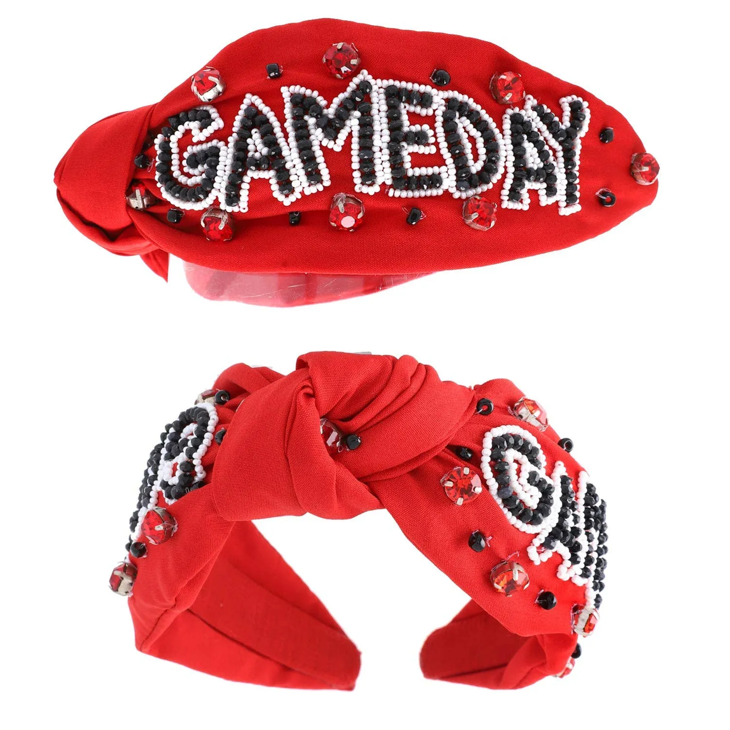 Rhinestone Jeweled Beaded "Gameday" Pattern Knotted Headband