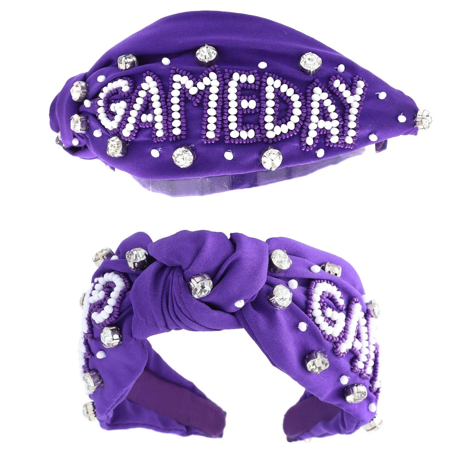 Rhinestone Jeweled Beaded "Gameday" Pattern Knotted Headband