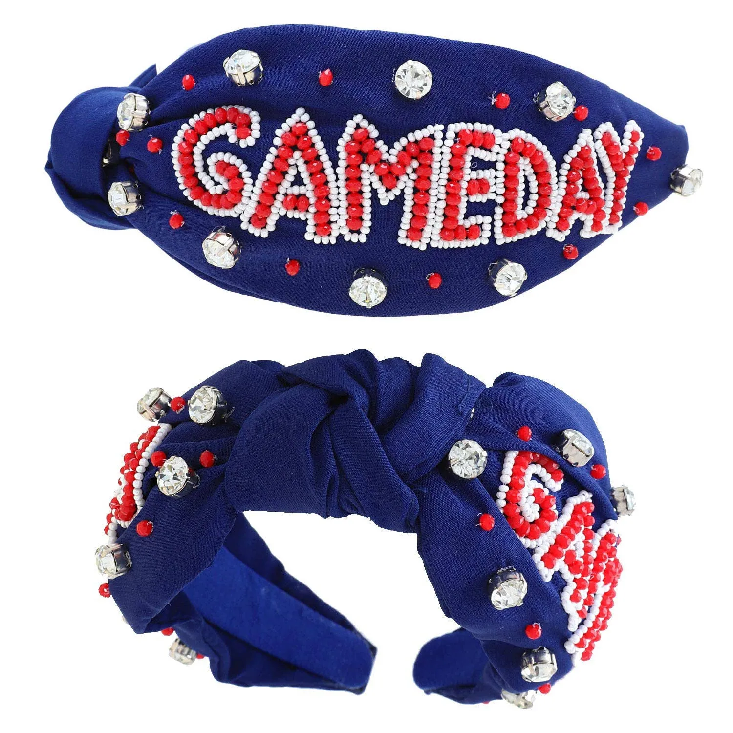 Rhinestone Jeweled Beaded "Gameday" Pattern Knotted Headband