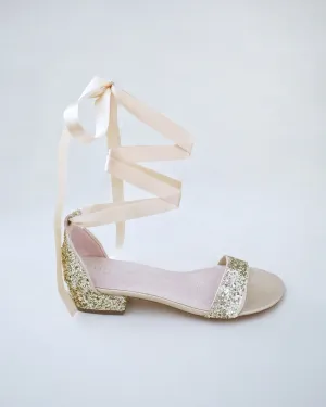 Rock Glitter Low Block Heel Ballerina Evening Sandals