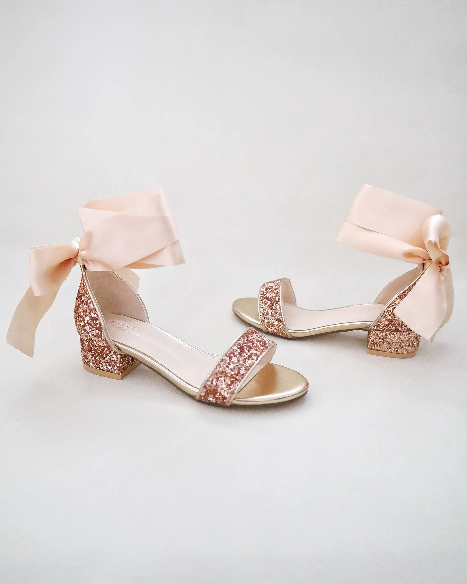 Rock Glitter Low Block Heel Girls Sandals with Wrapped Satin Tie