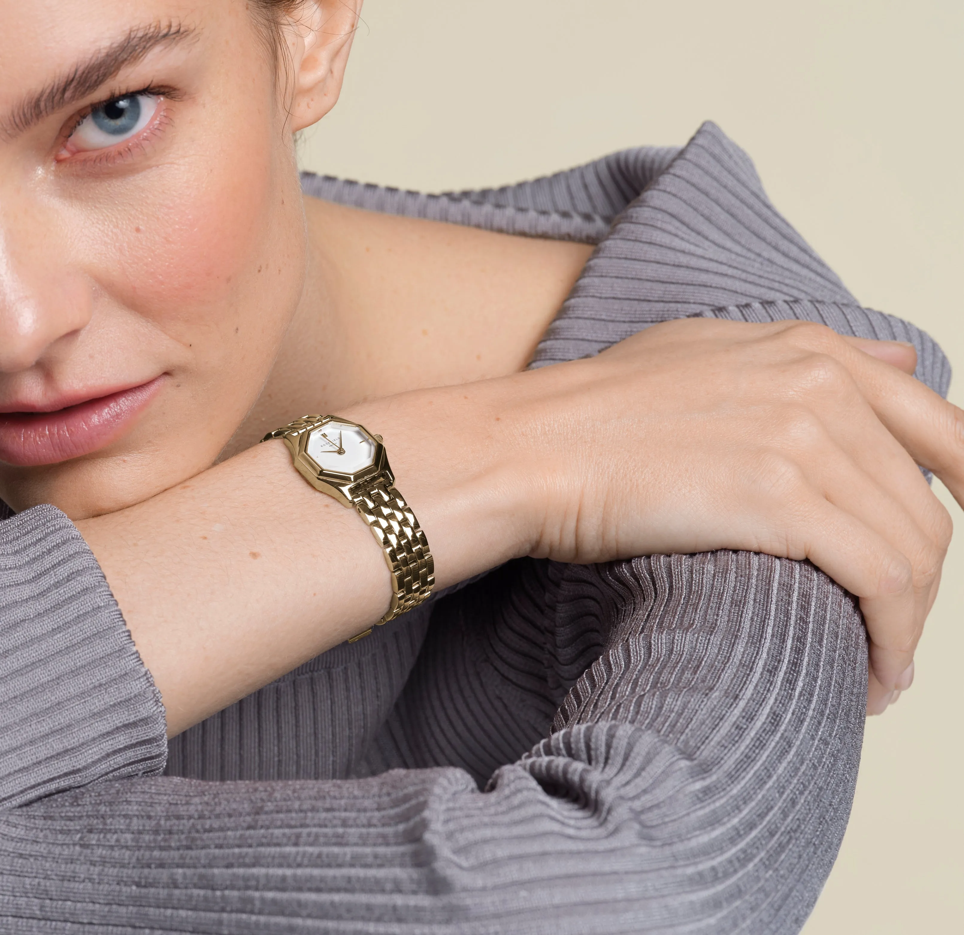 Rosefield Gemme White Steel Gold Watch GWGSG-G02