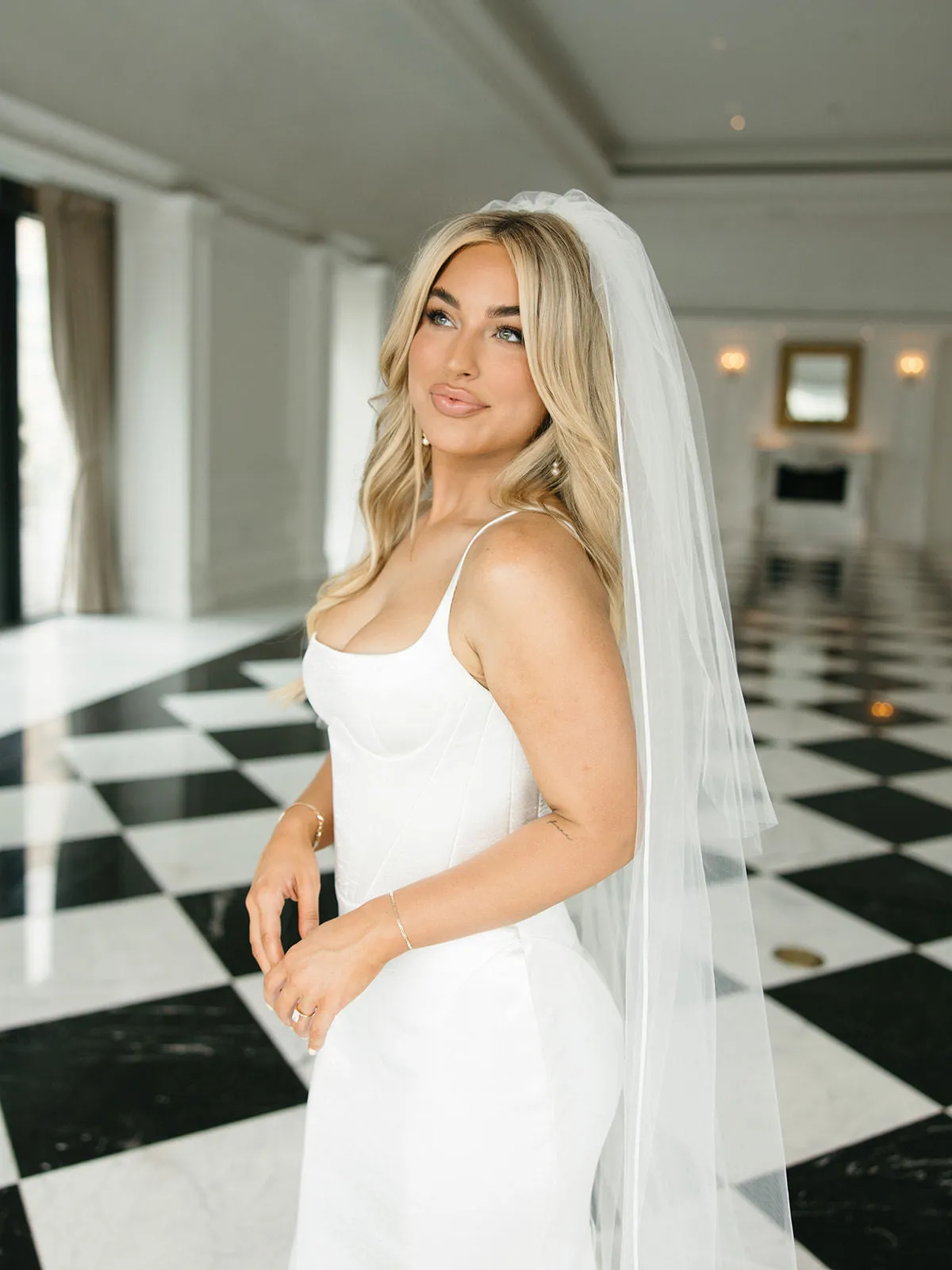 Satin Edged Cathedral Wedding Veil with Blusher