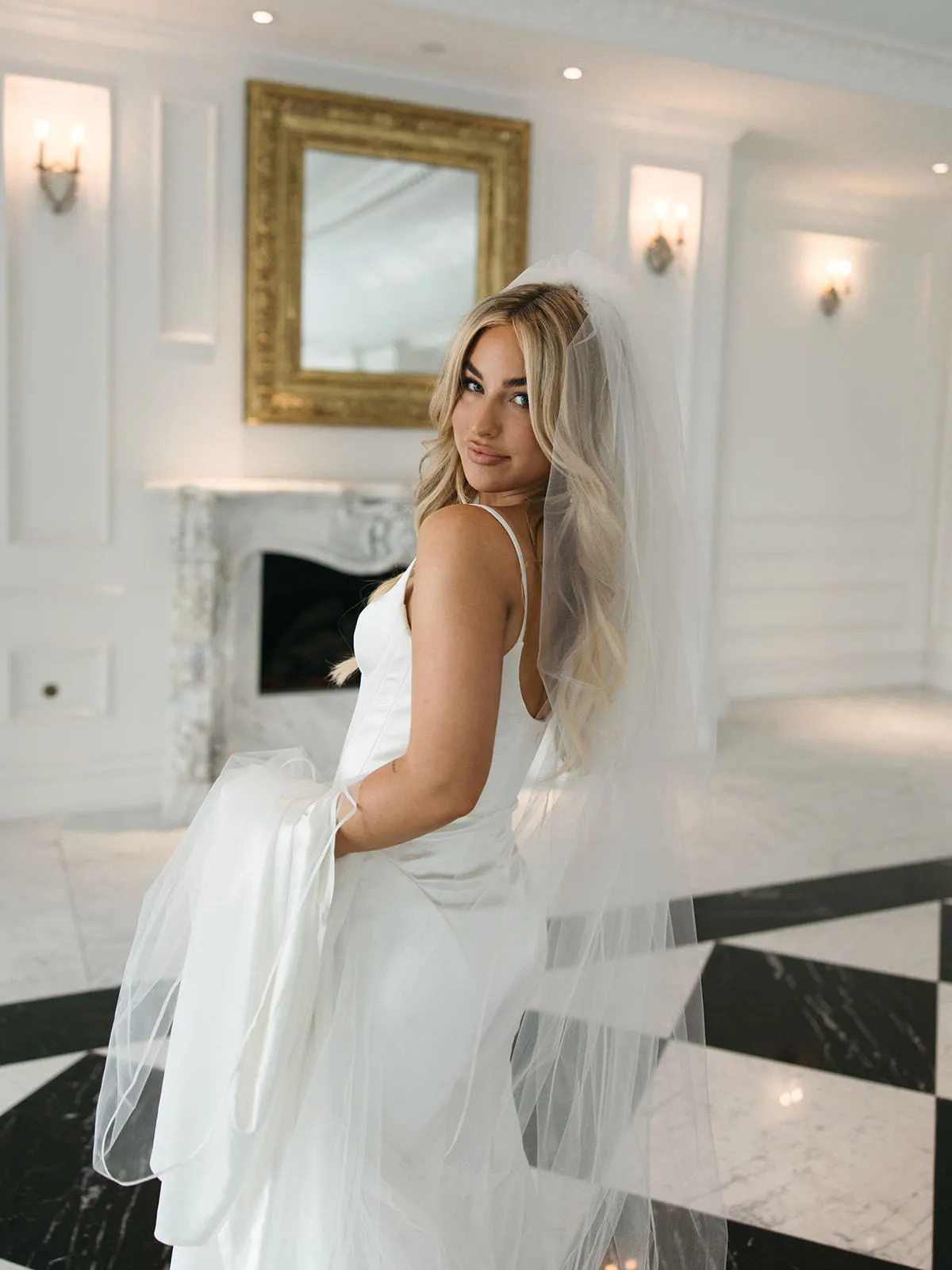 Satin Edged Cathedral Wedding Veil with Blusher