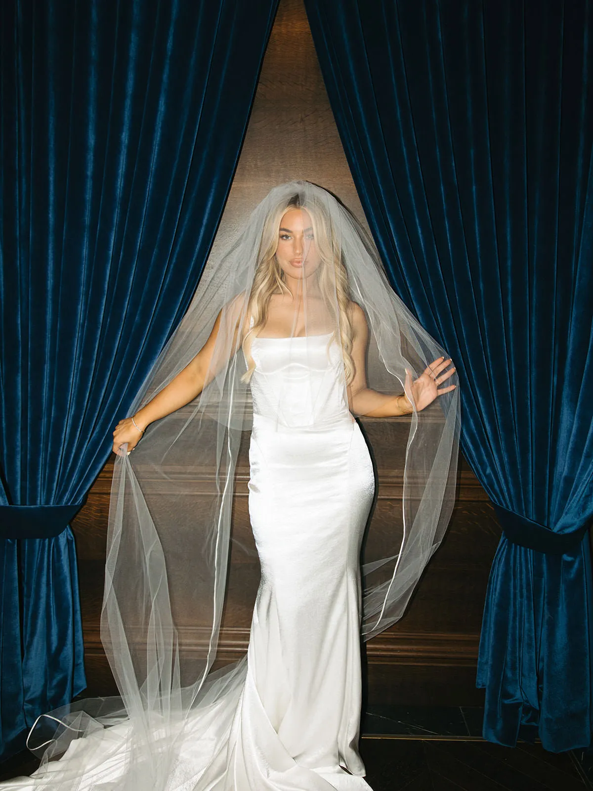 Satin Edged Cathedral Wedding Veil with Blusher