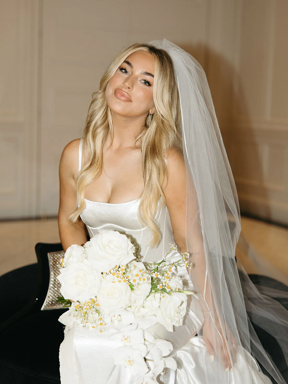 Satin Edged Cathedral Wedding Veil with Blusher