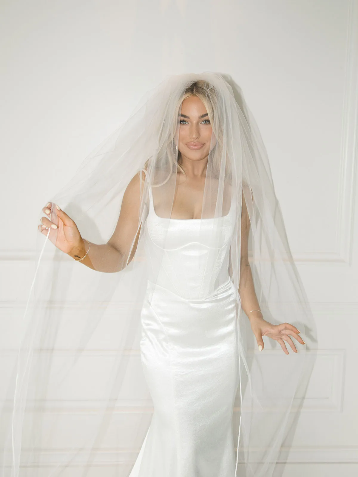 Satin Edged Cathedral Wedding Veil with Blusher