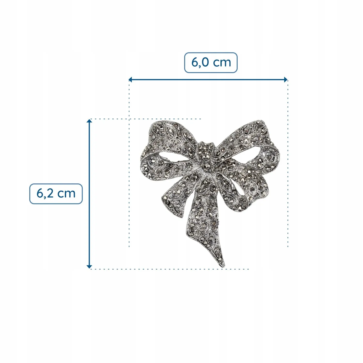 Silver bow with zircons - brooch