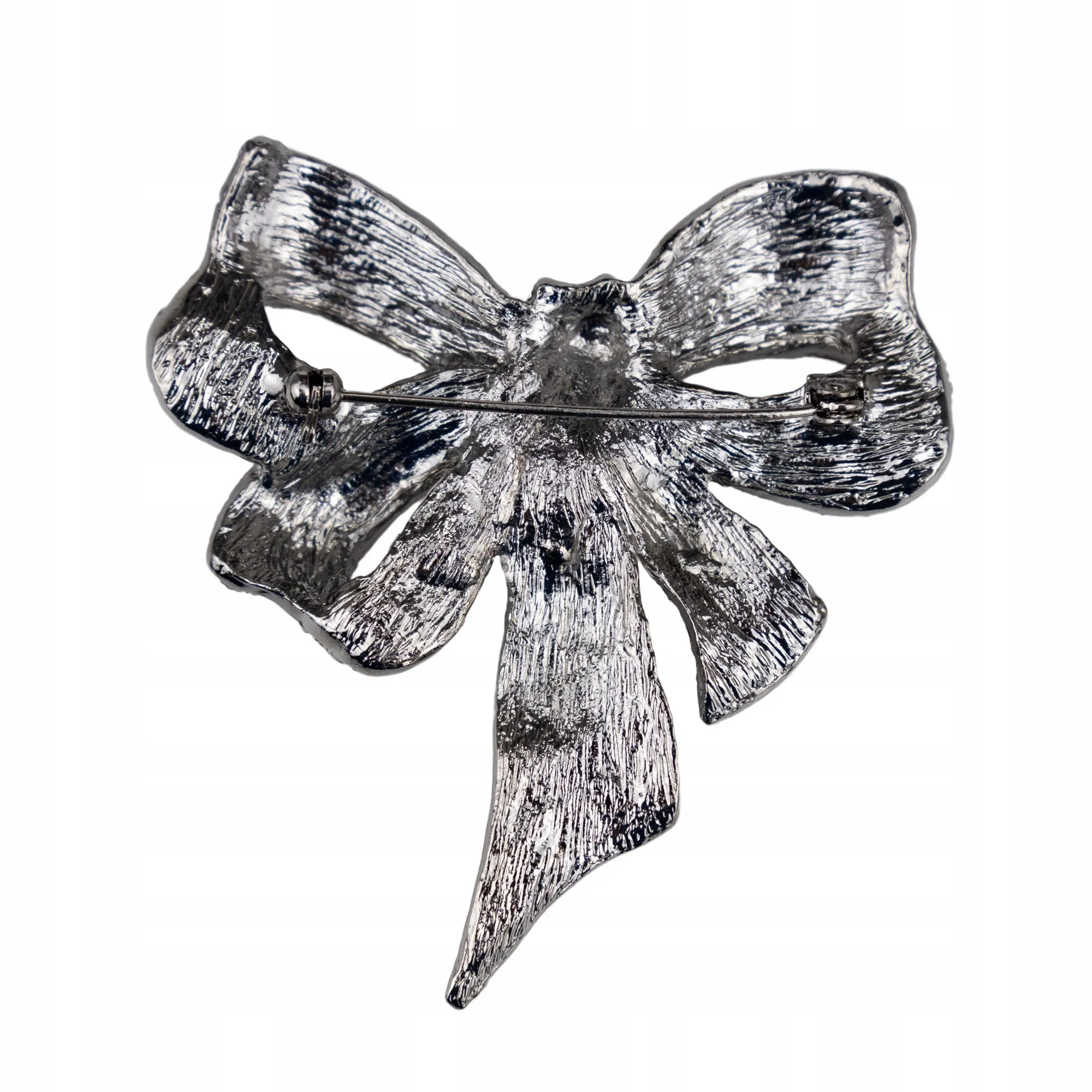 Silver bow with zircons - brooch