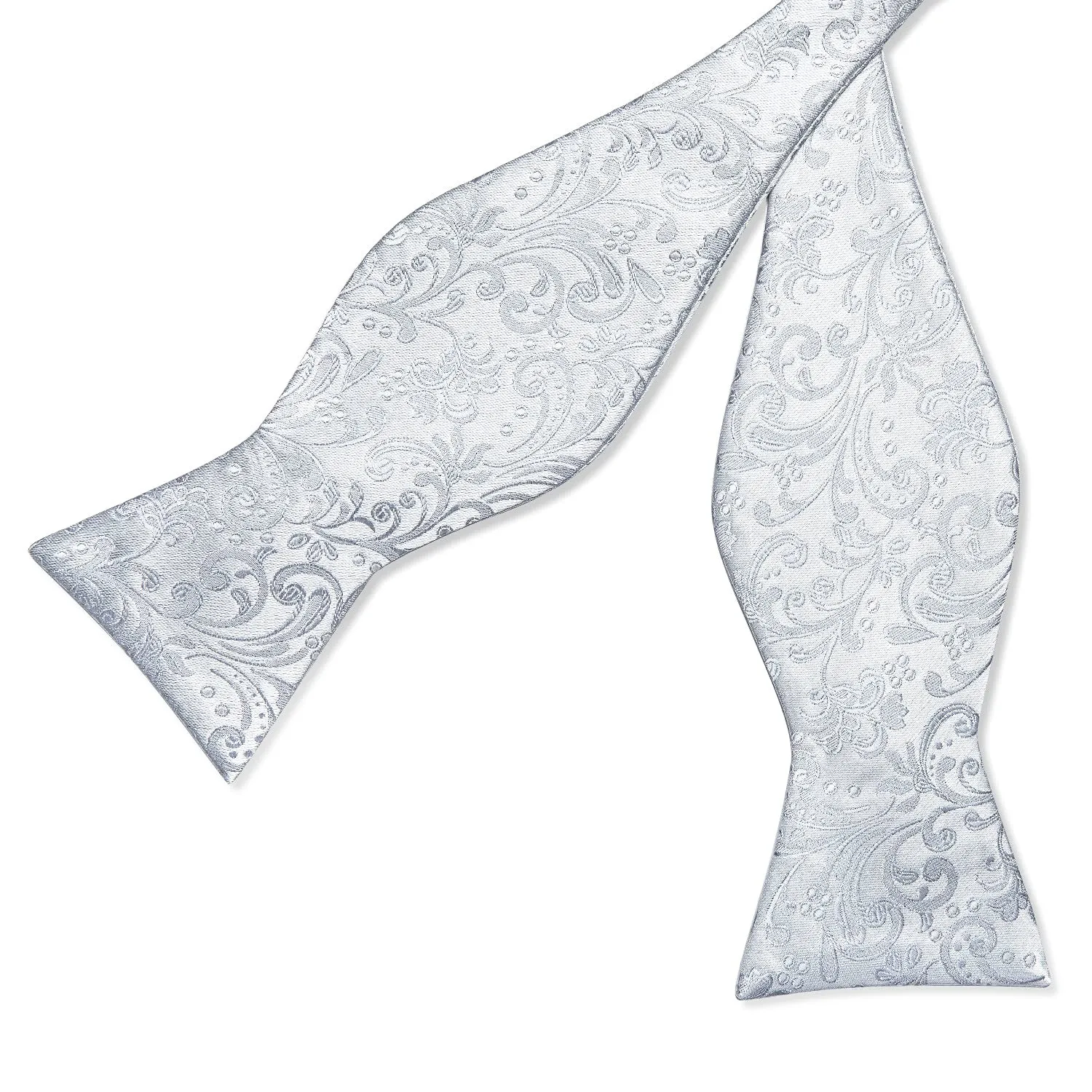 Silver Paisley Self-Bowtie Pocket Square Cufflinks Set