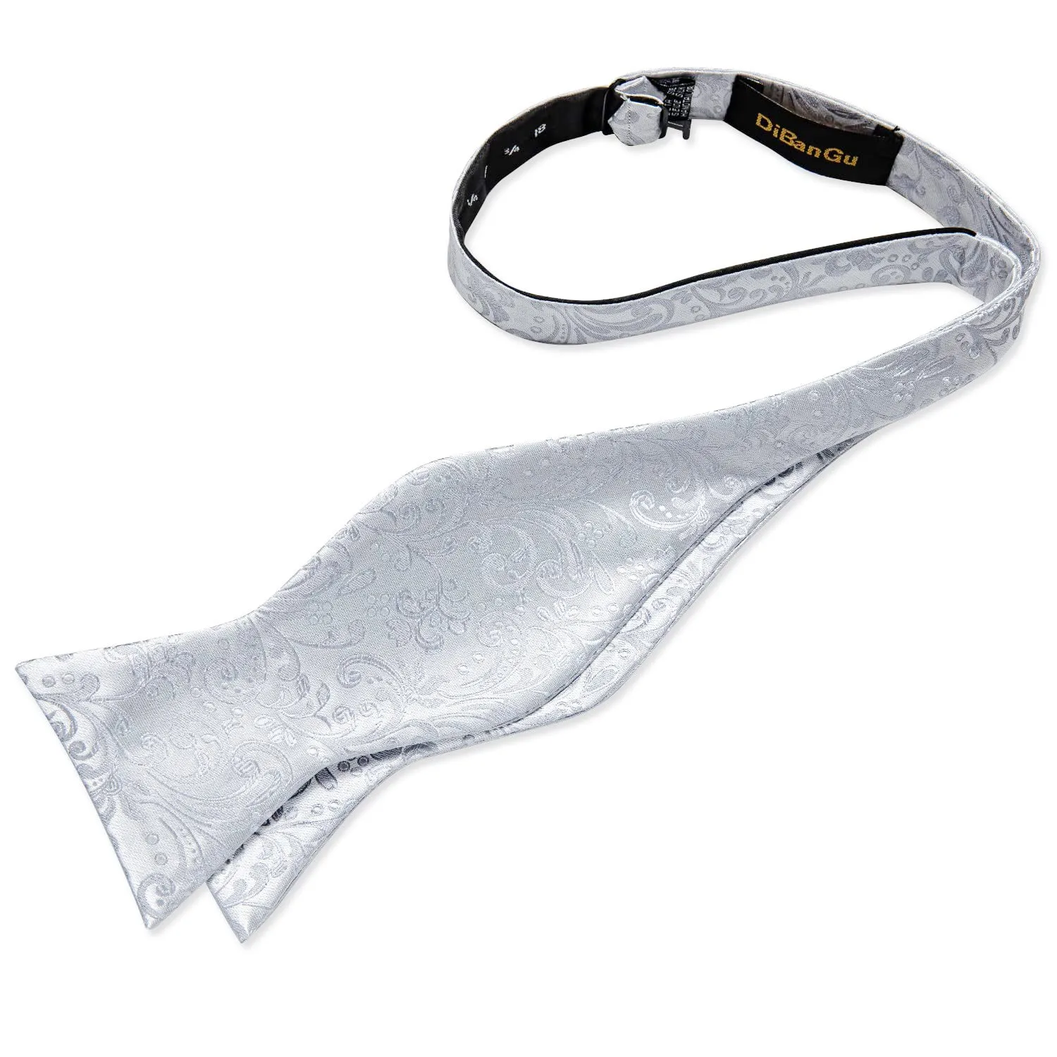 Silver Paisley Self-Bowtie Pocket Square Cufflinks Set