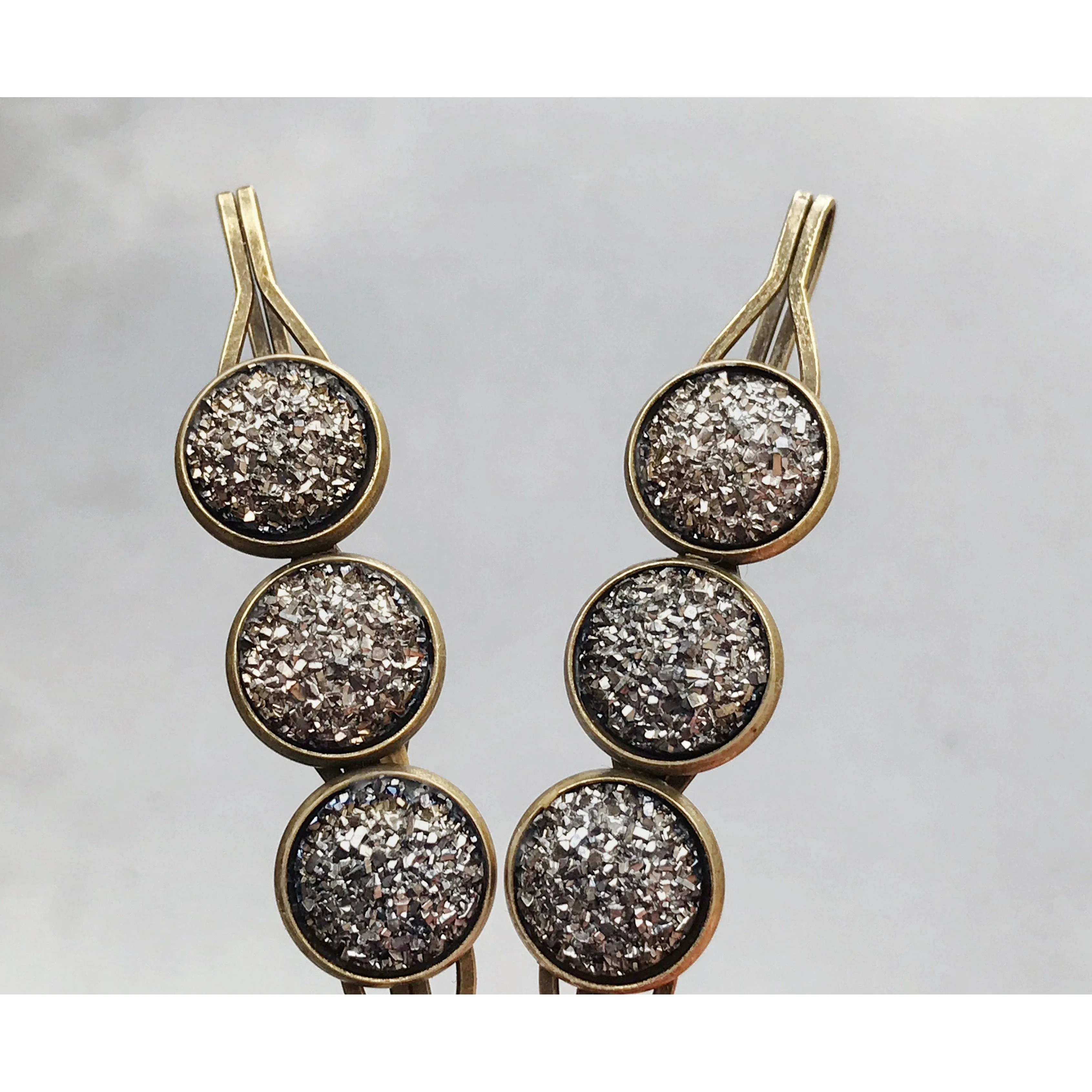 Slate Gray Metallic Druzy Hair Pins- Stylish & Elegant Hair Accessory