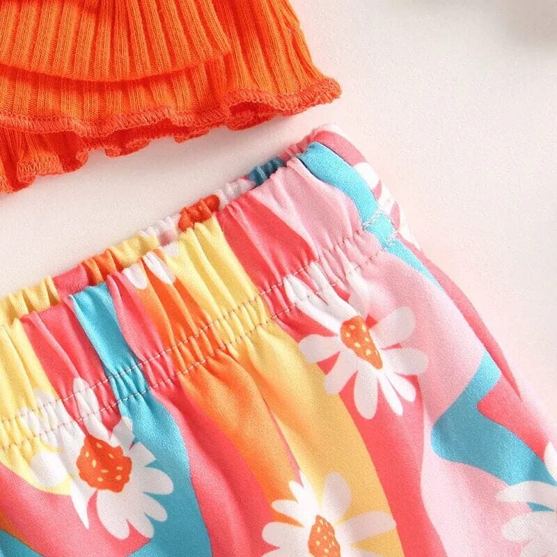 Solid Ribbed Top Floral Baby Set